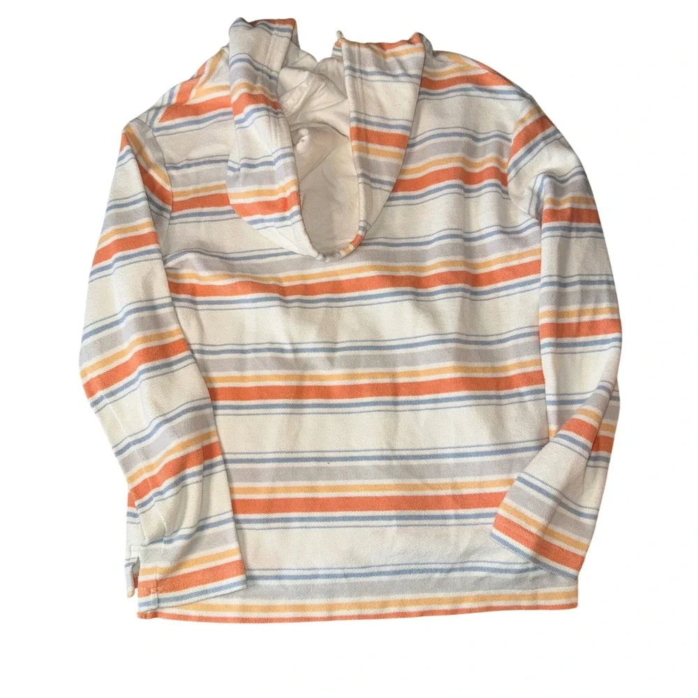 American Eagle‎ Henley Hoodie Small White Orange Blue Striped Seriously Lived-In